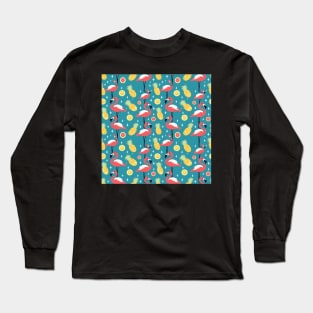 Tropical Flamboyance: Flamingo & Pineapple Extravaganza Long Sleeve T-Shirt